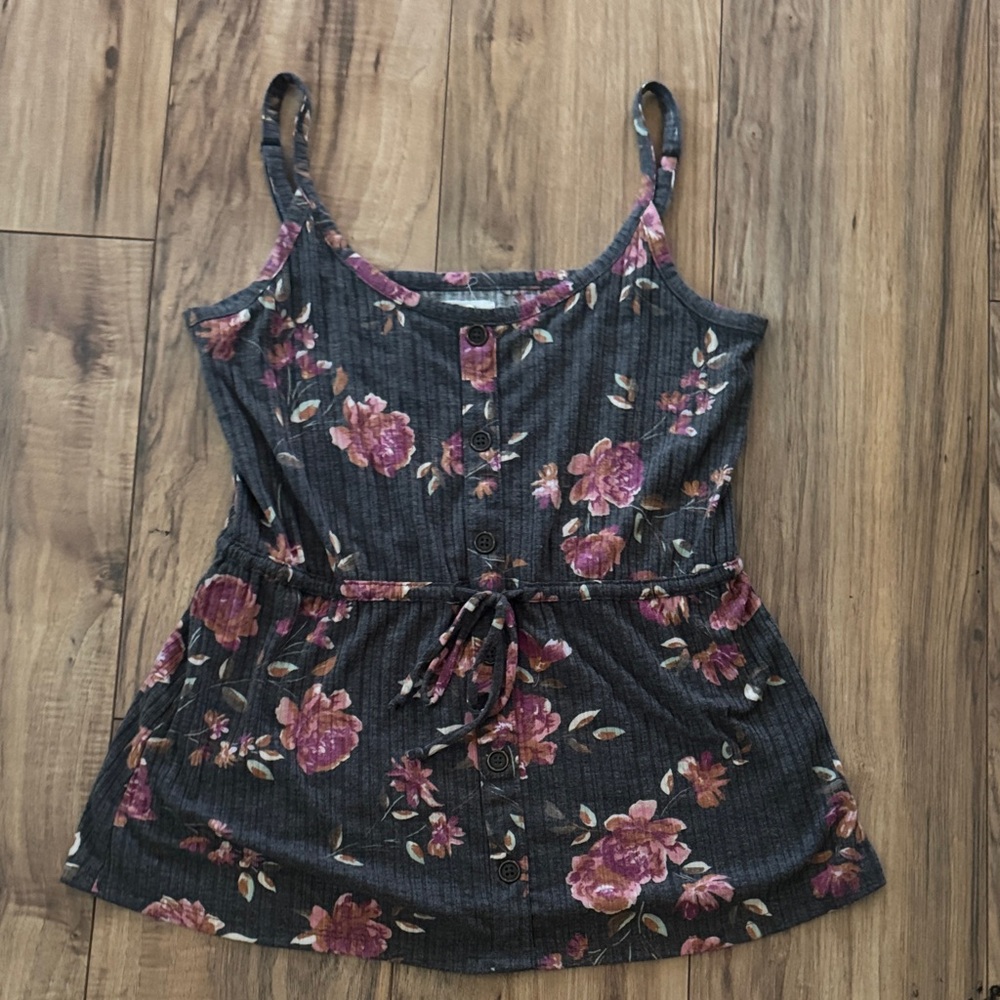 Maurices Charcoal Floral Ribbed Button-Front Cami with Maurices Flowers